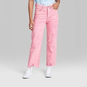 Pink Distressed Wide Leg Mom Jeans